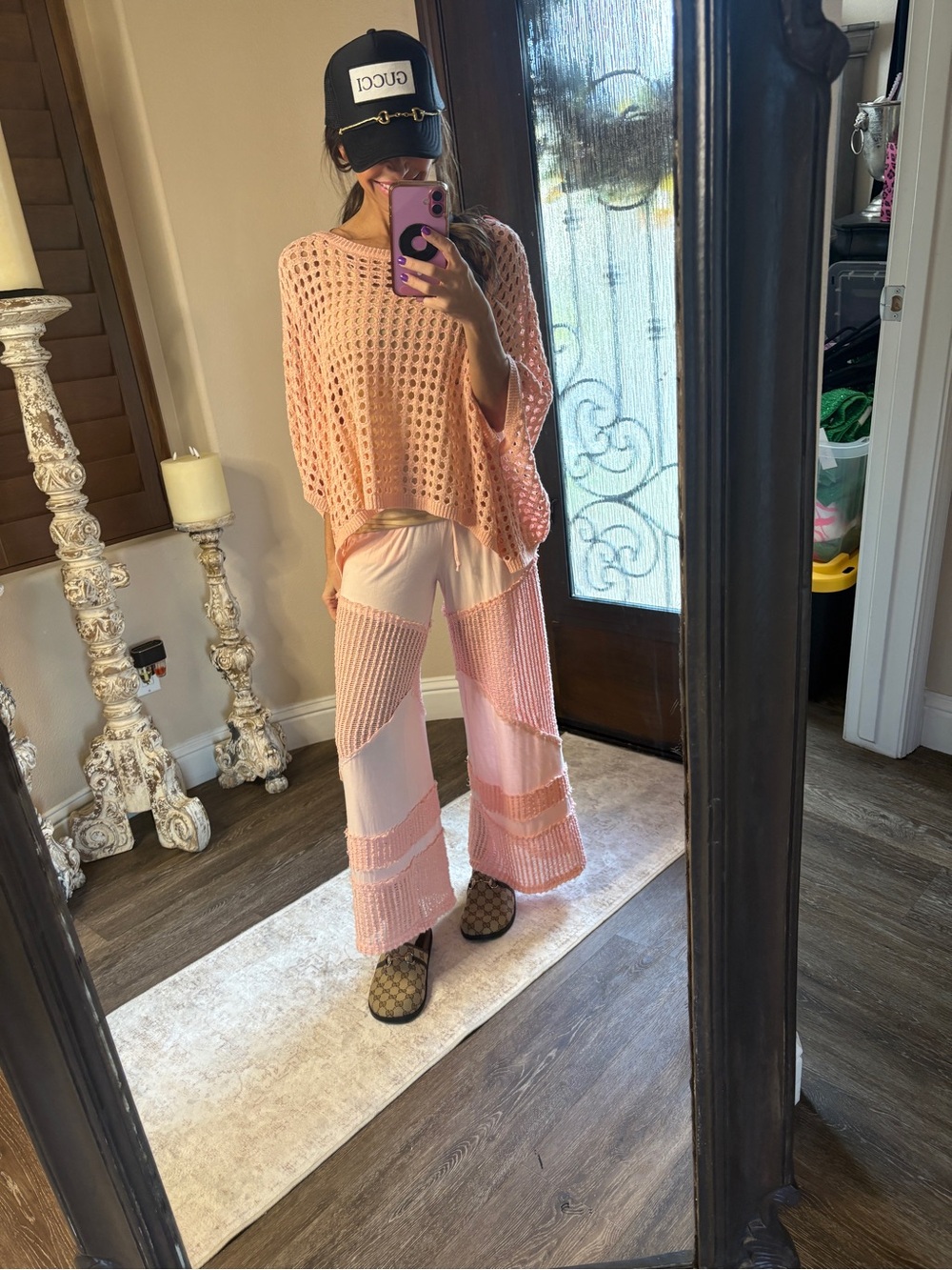 Eesome Women's top and Peach Crochet Wide-Leg Pants by Pol